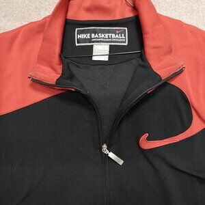Vintage Nike Track Jacket XL Black Full Zip Red Trim Basketball Y2K